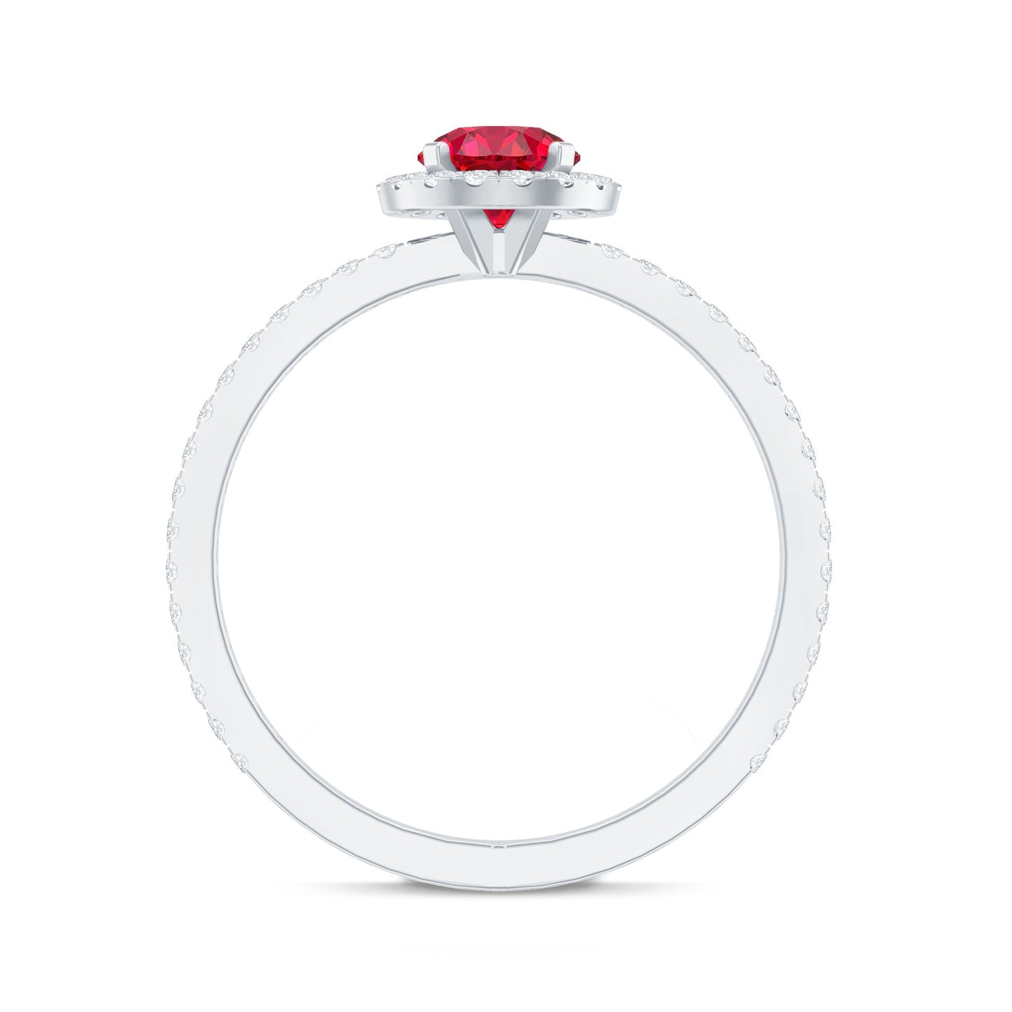 0.6 Carat Lab Created Ruby and Diamond Halo Engagement Ring