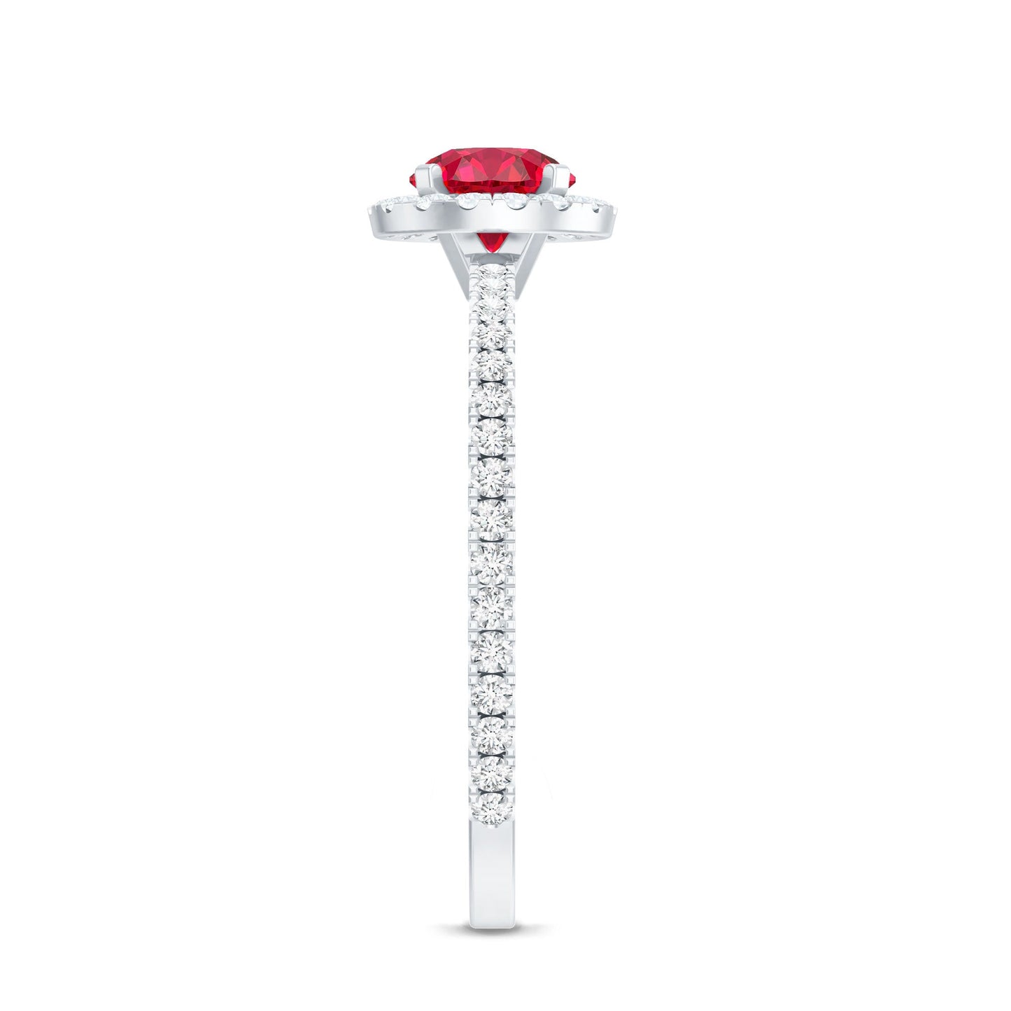 0.6 Carat Lab Created Ruby and Diamond Halo Engagement Ring