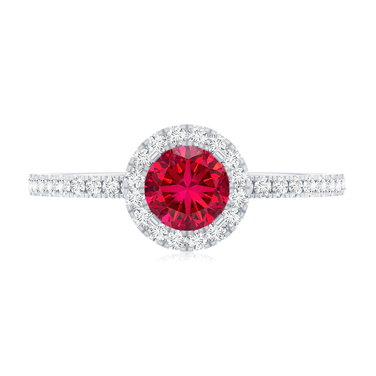 0.6 Carat Lab Created Ruby and Diamond Halo Engagement Ring