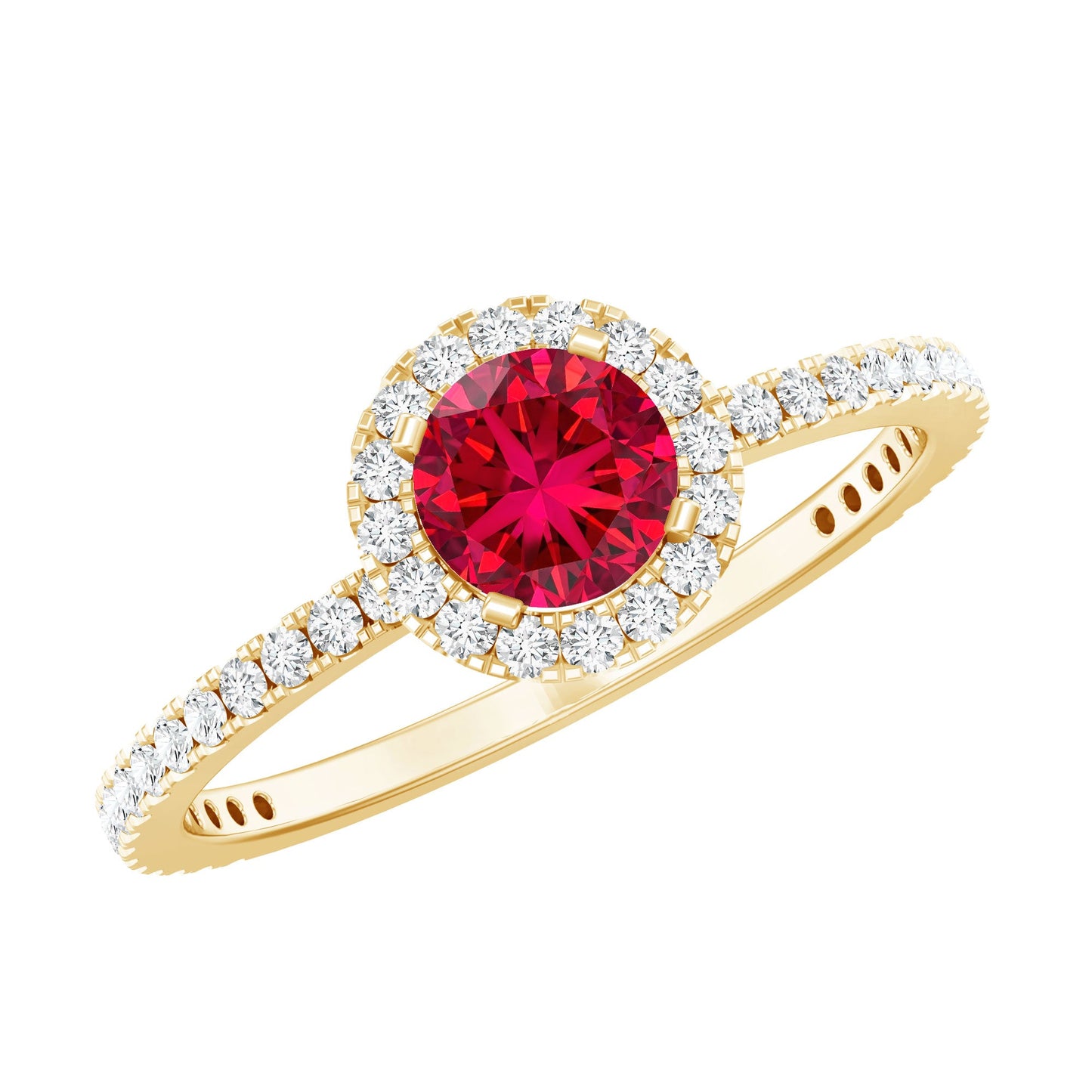 0.6 Carat Lab Created Ruby and Diamond Halo Engagement Ring