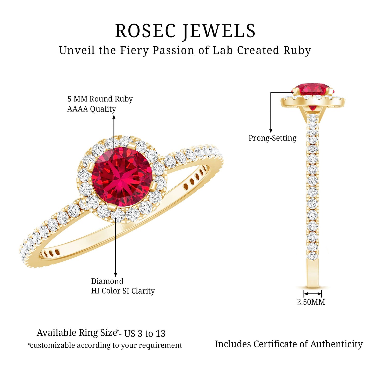 0.6 Carat Lab Created Ruby and Diamond Halo Engagement Ring