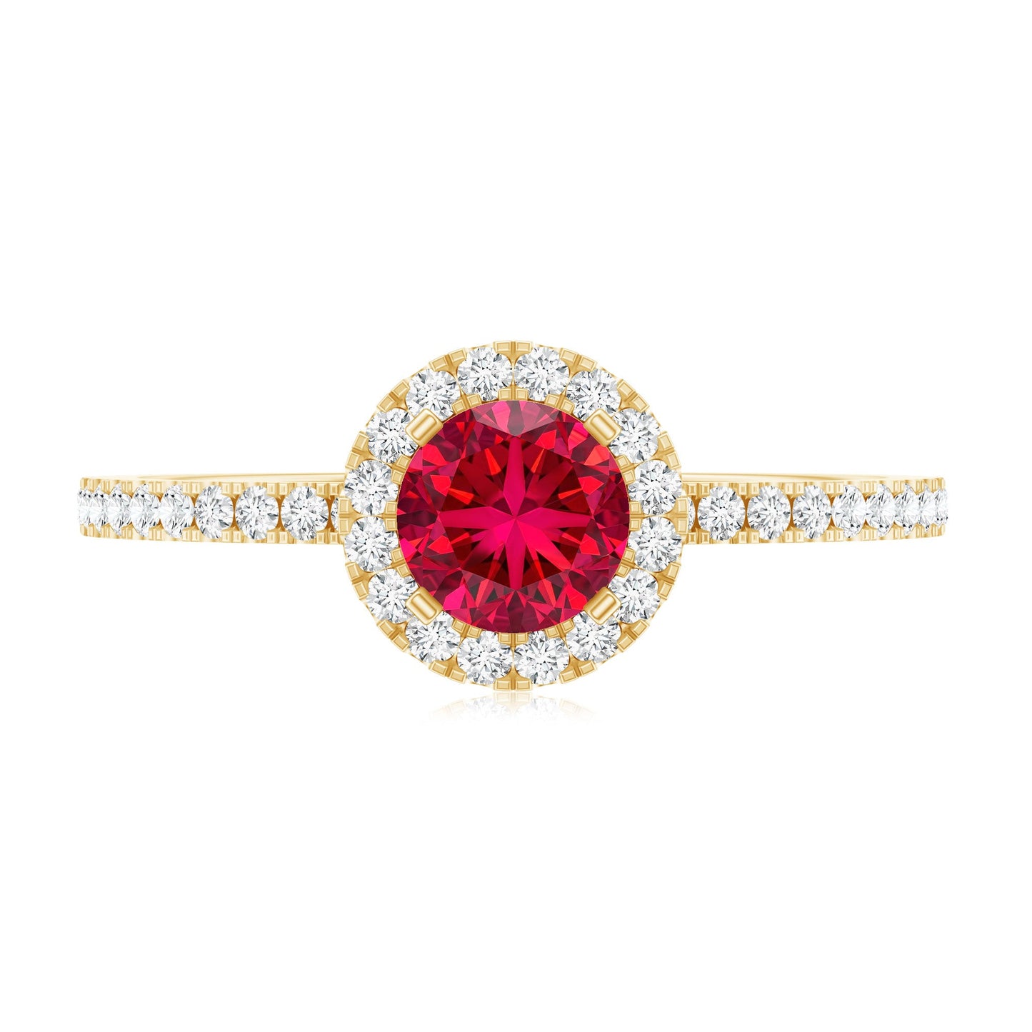 0.6 Carat Lab Created Ruby and Diamond Halo Engagement Ring