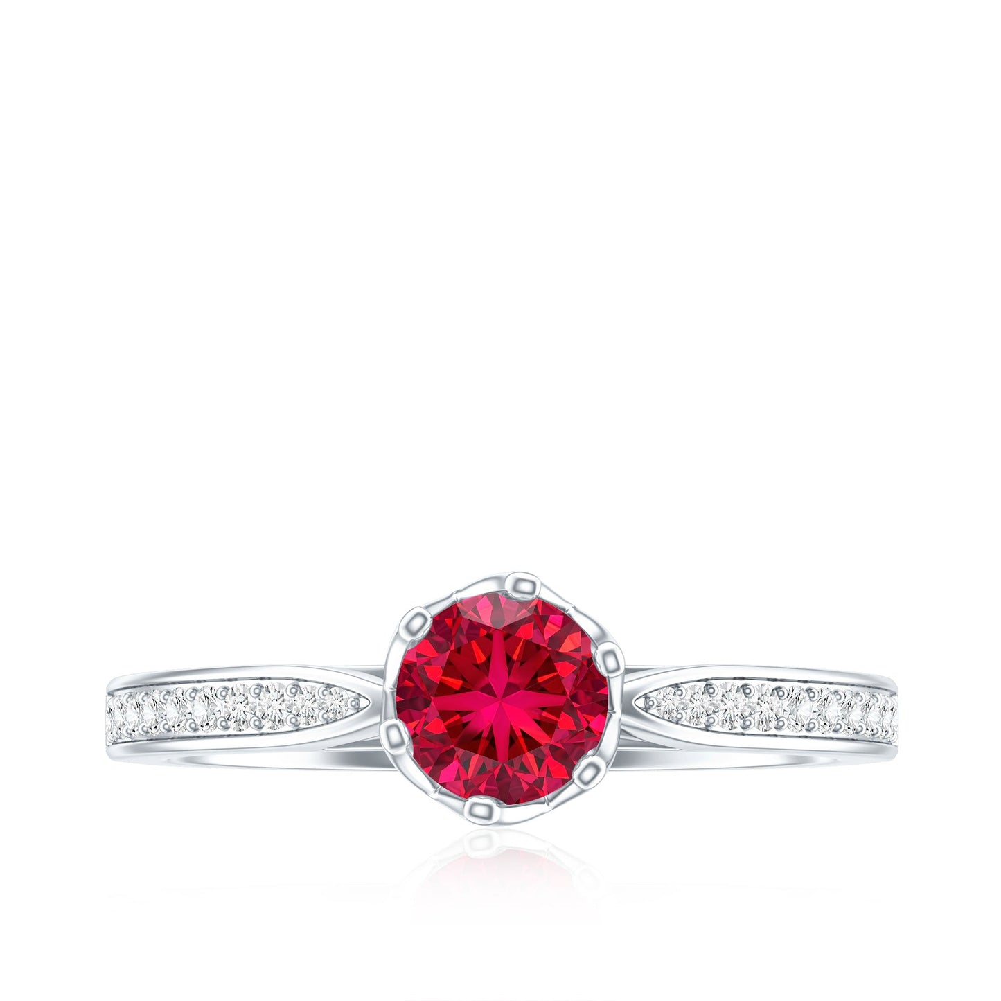 0.6 Carat Round Shape Lab Created Ruby Solitaire Engagement Ring with Diamond