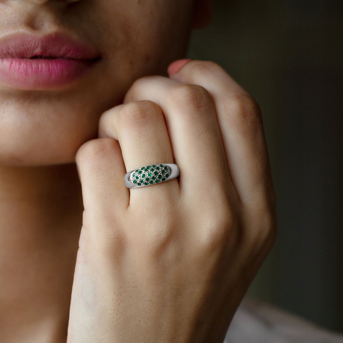 Natural Emerald Thick Band Ring with Certificate