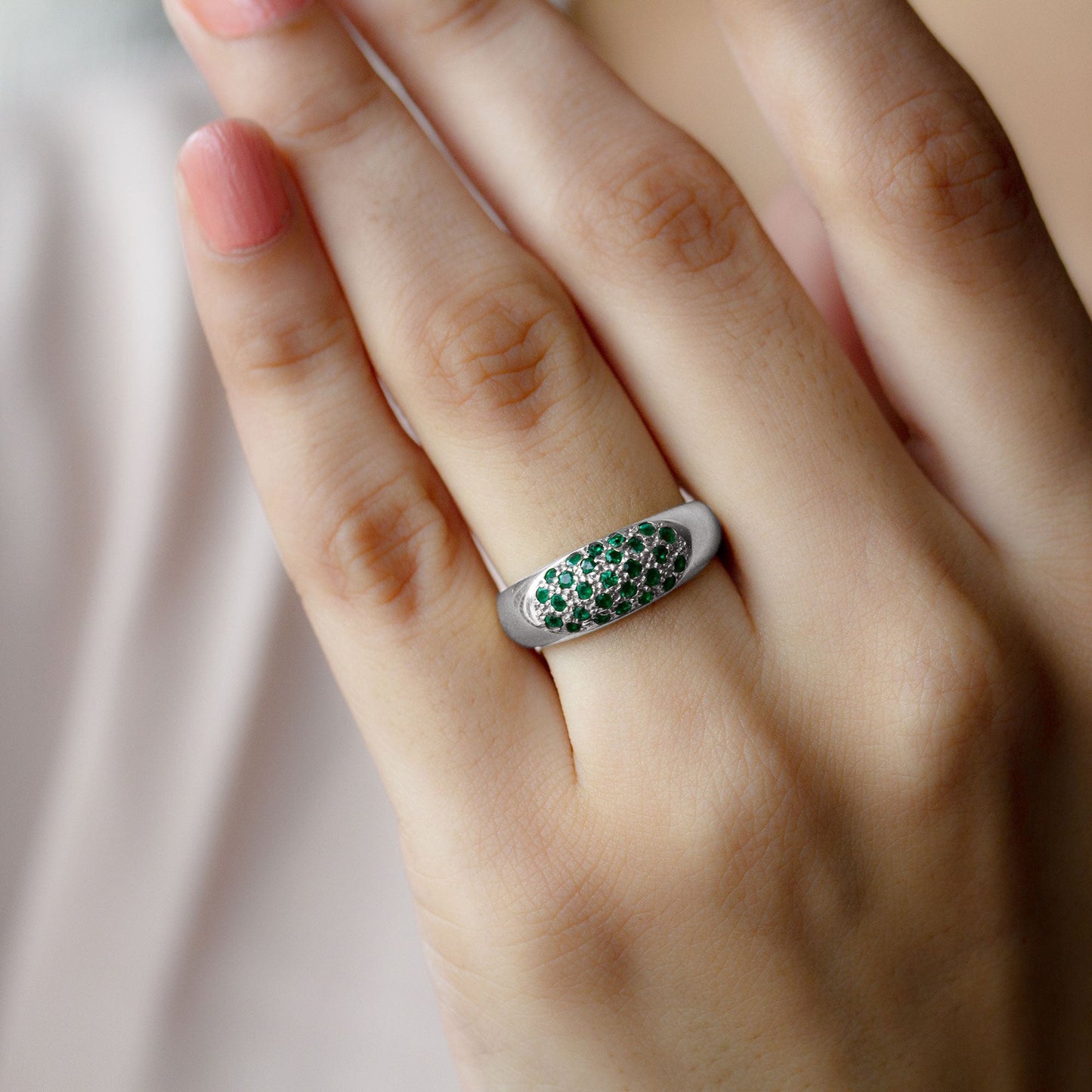 Natural Emerald Thick Band Ring with Certificate