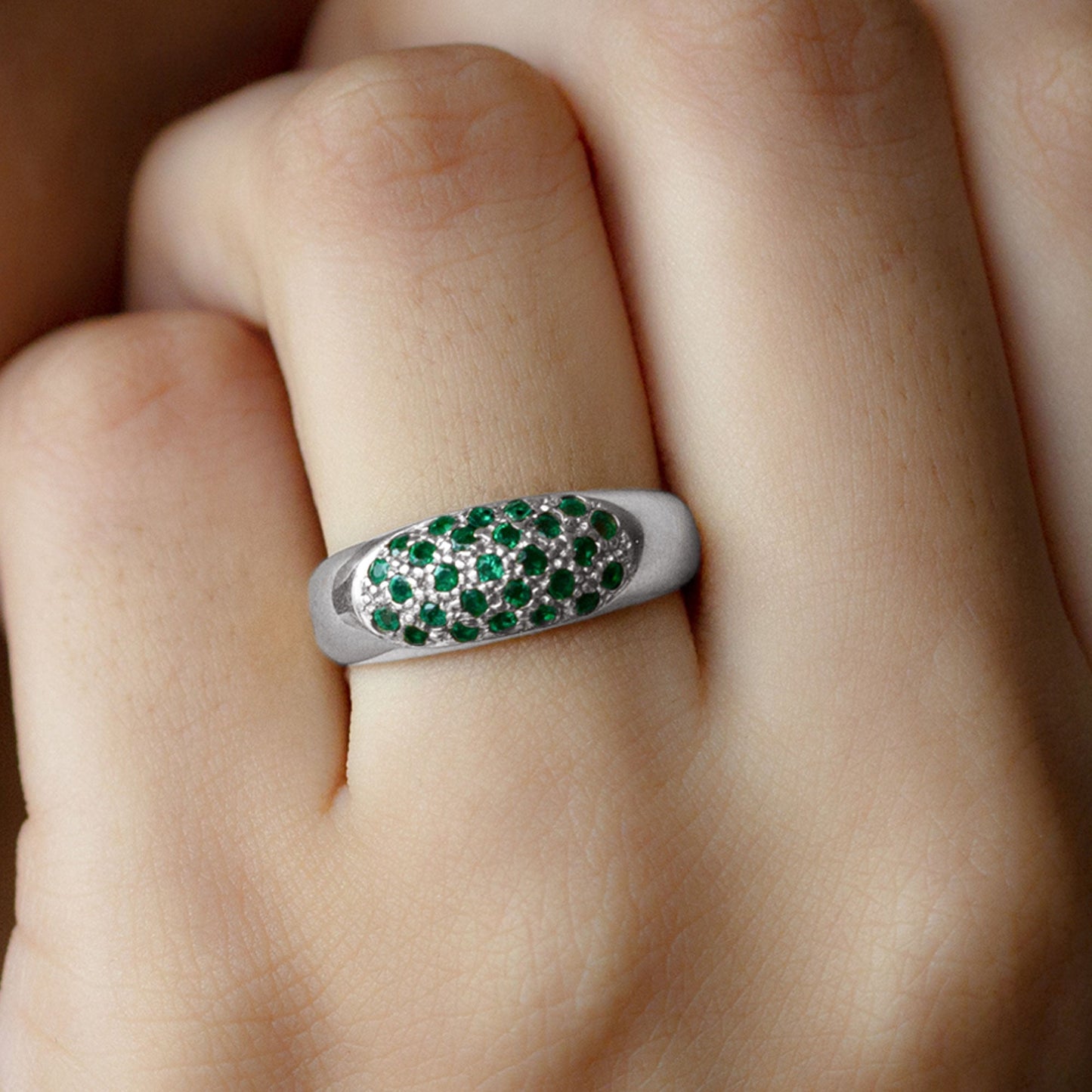 Natural Emerald Thick Band Ring with Certificate
