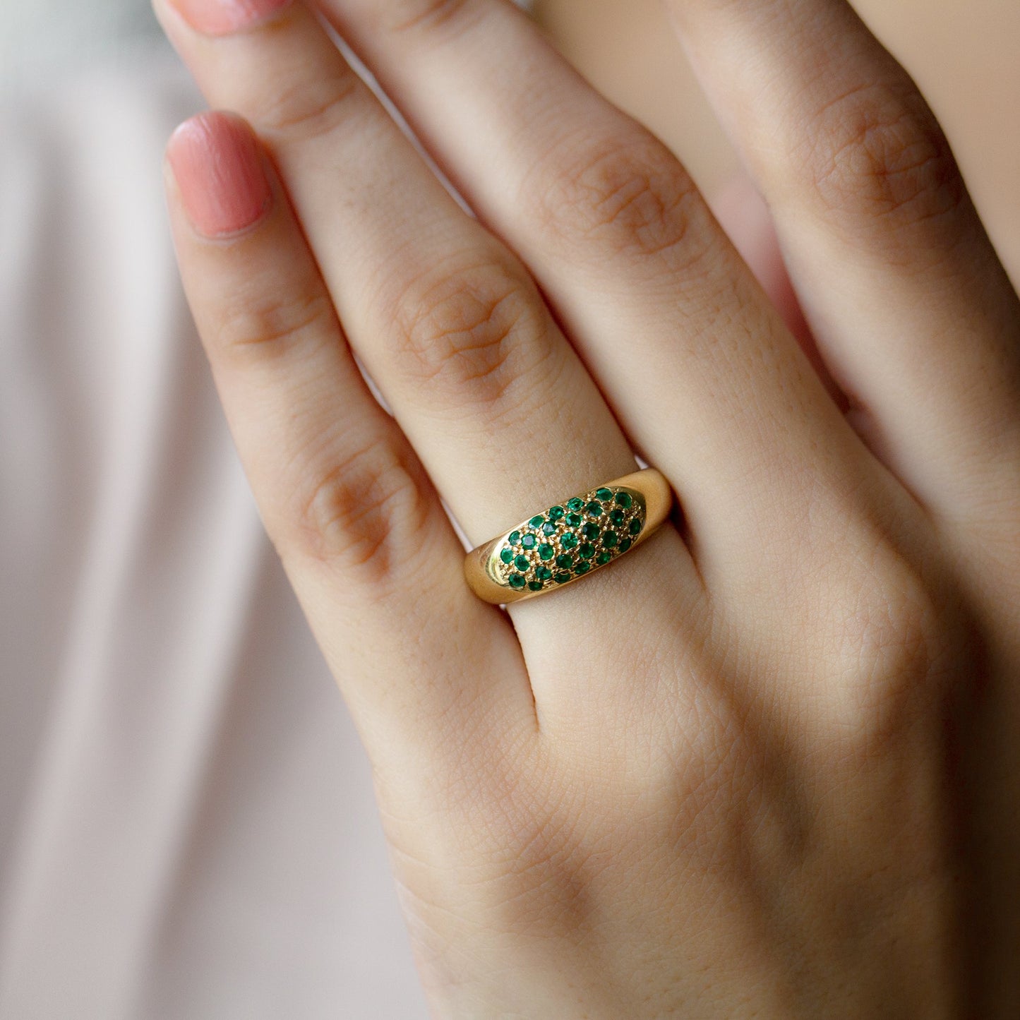 Natural Emerald Thick Band Ring with Certificate