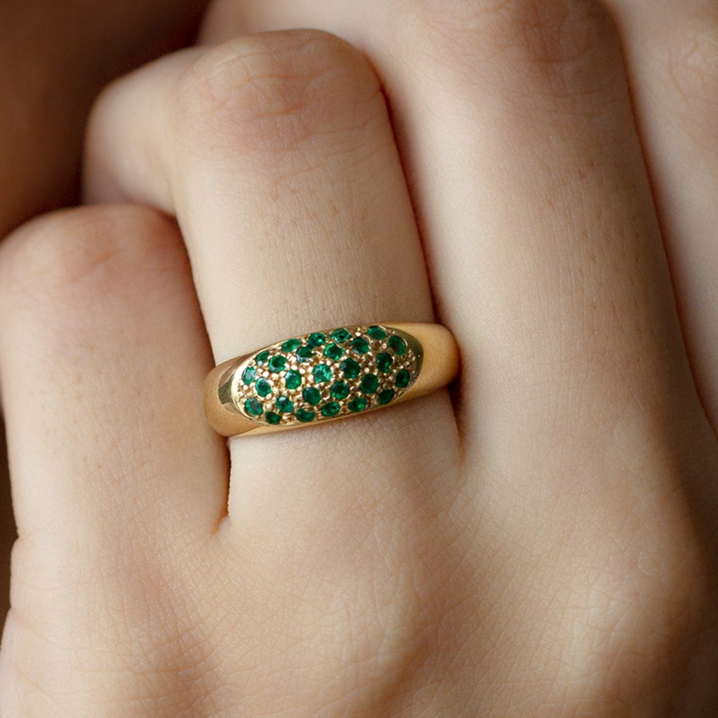 Natural Emerald Thick Band Ring with Certificate