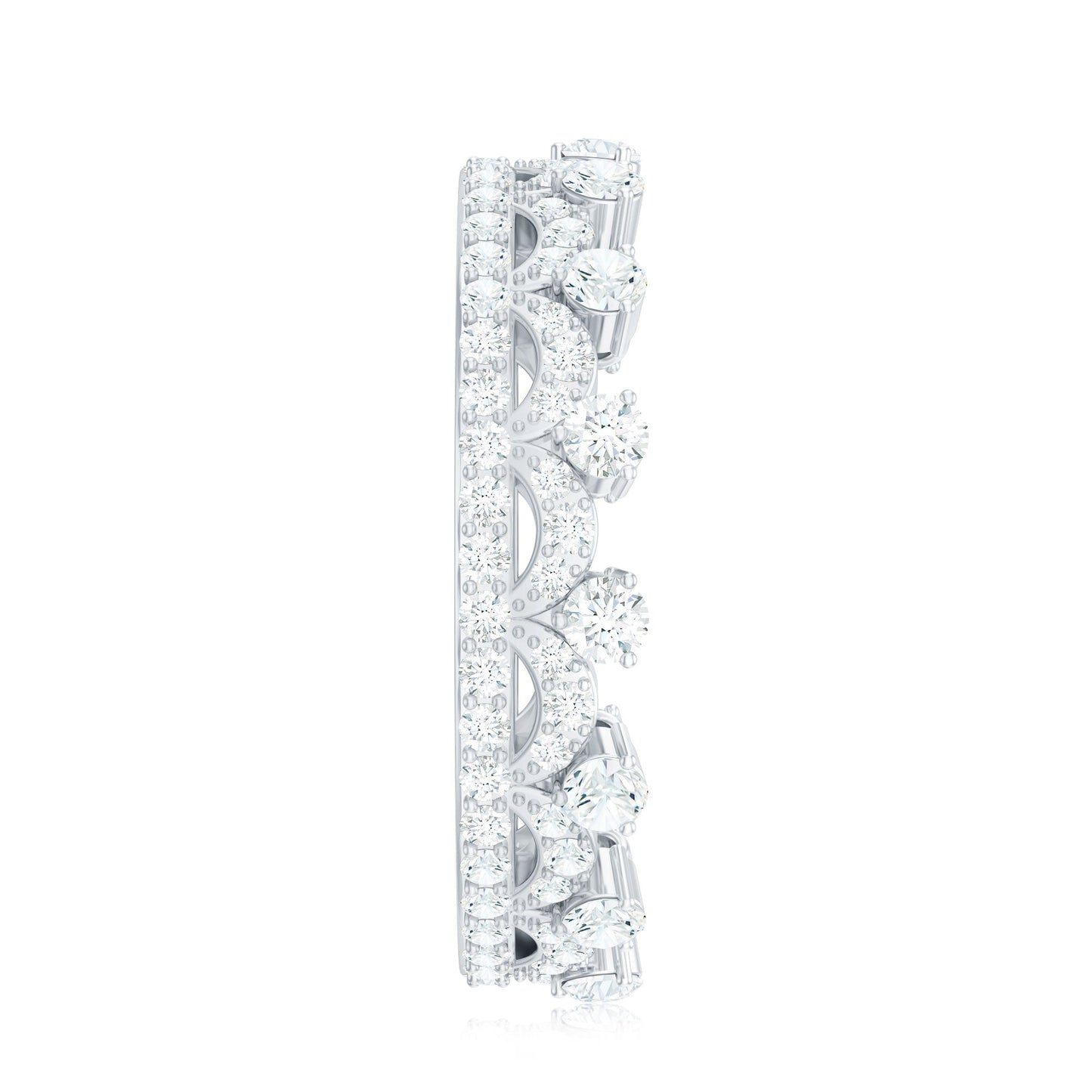 Round Cut Certified Moissanite Crown Wedding Band for Women