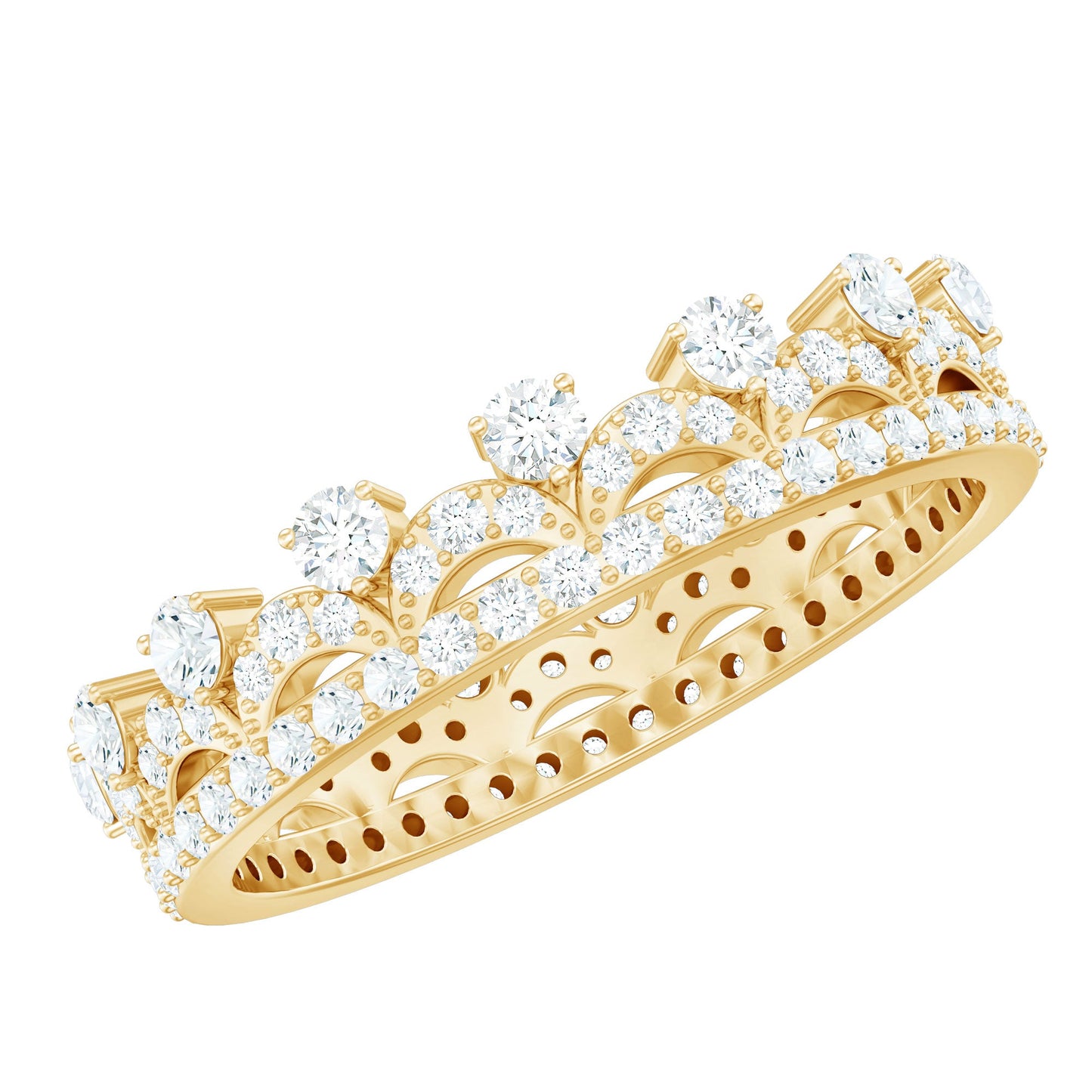 Round Cut Certified Moissanite Crown Wedding Band for Women