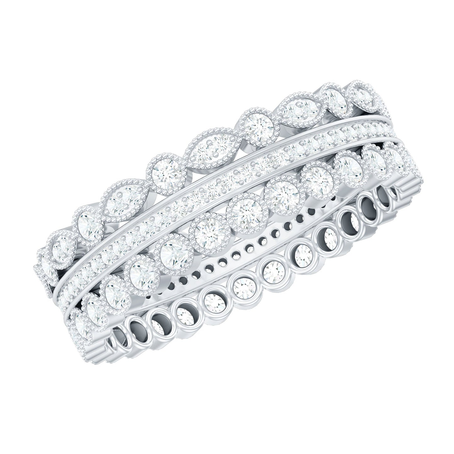 Vintage Looking 3 Row Moissanite Wedding Band