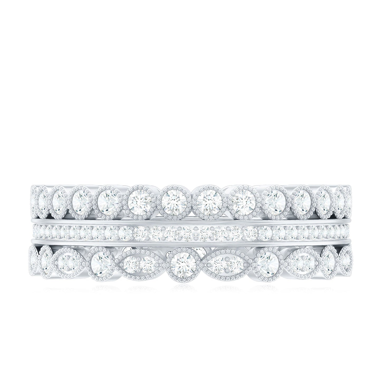 Vintage Looking 3 Row Moissanite Wedding Band