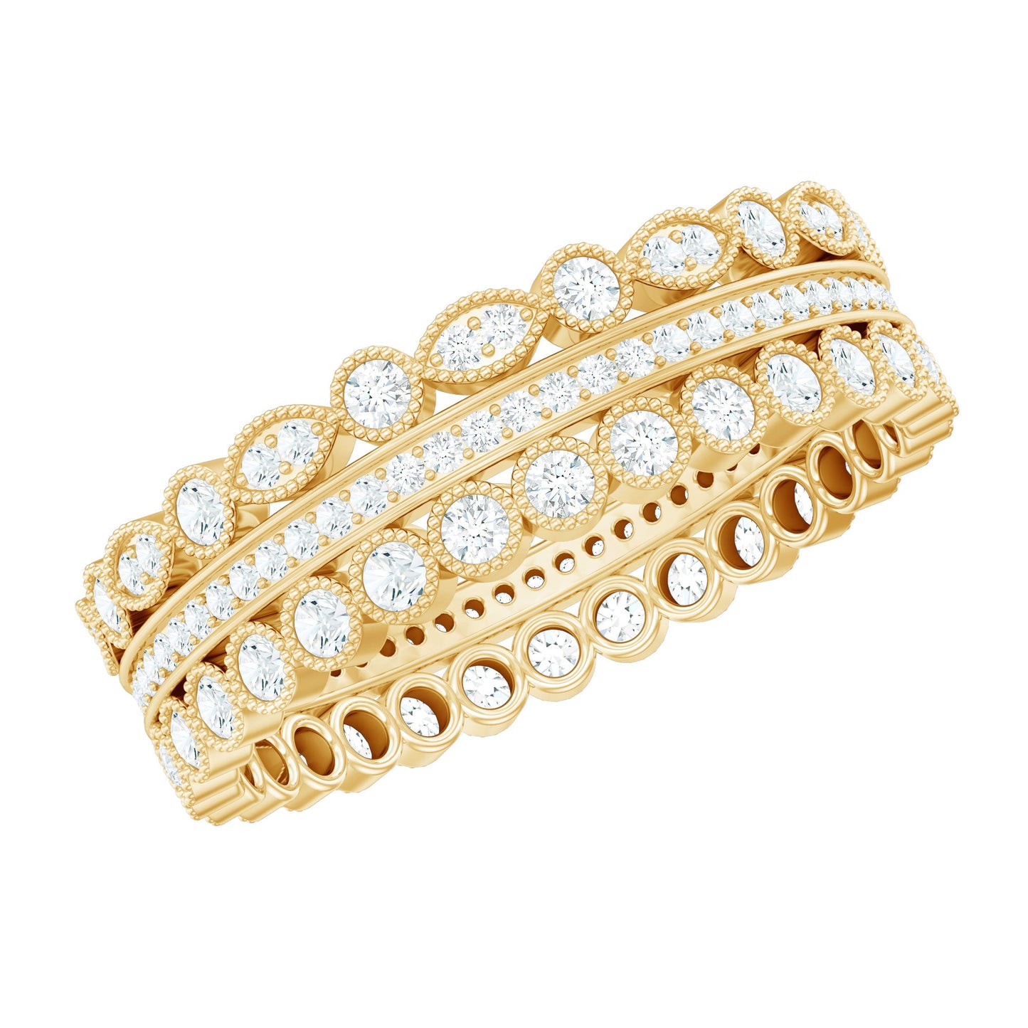 Vintage Looking 3 Row Moissanite Wedding Band