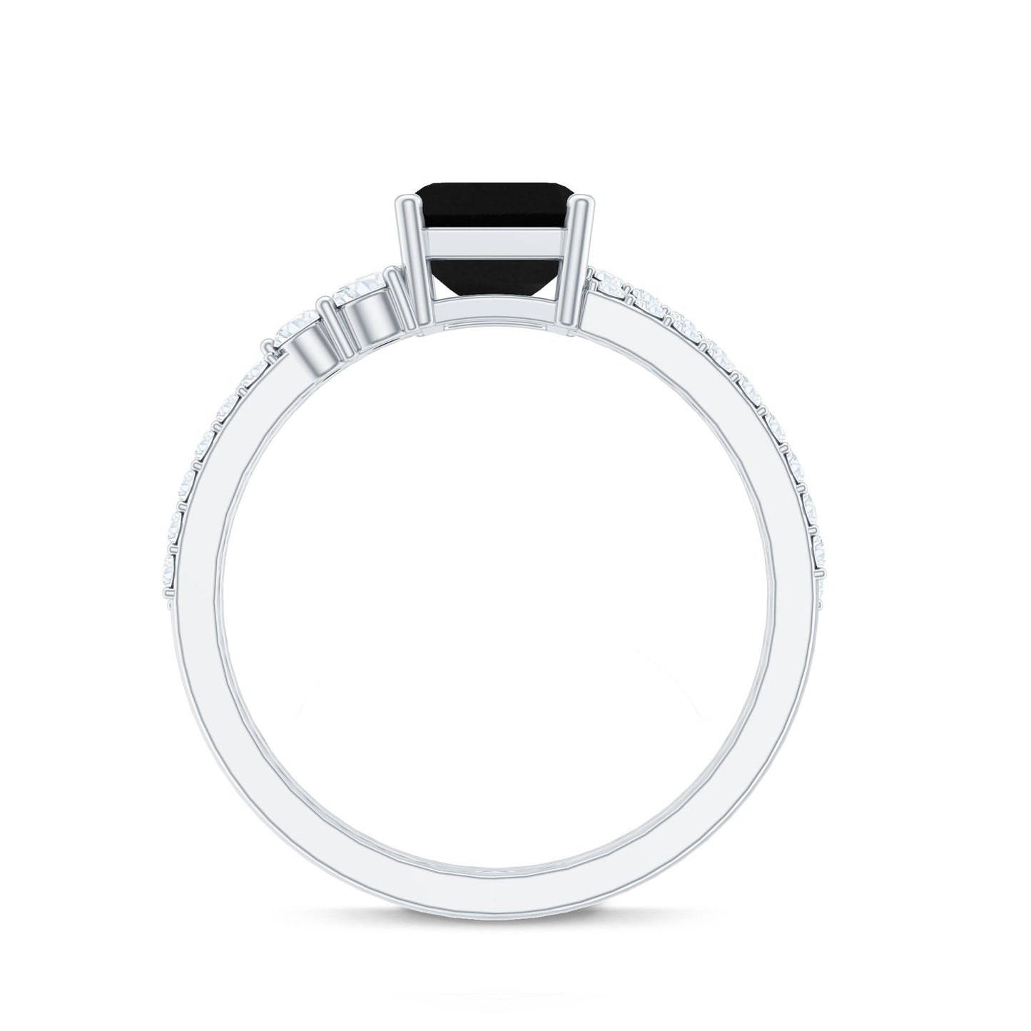 Emerald Cut Created Black Diamond Ring Set with Diamond