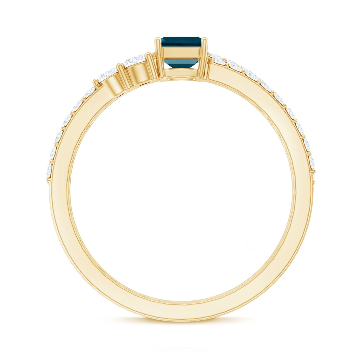 0.7 Carat Emerald Cut London Blue Topaz Wedding Ring Set with Diamond