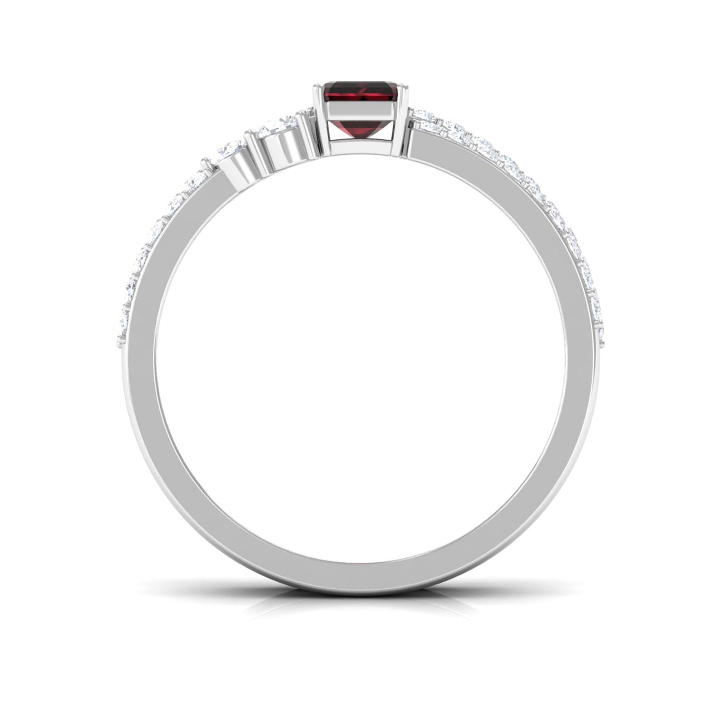 Real Garnet Diamond Emerald Cut Engagement Ring with Enhancer