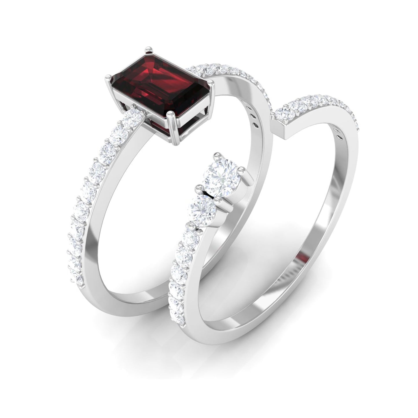 Real Garnet Diamond Emerald Cut Engagement Ring with Enhancer