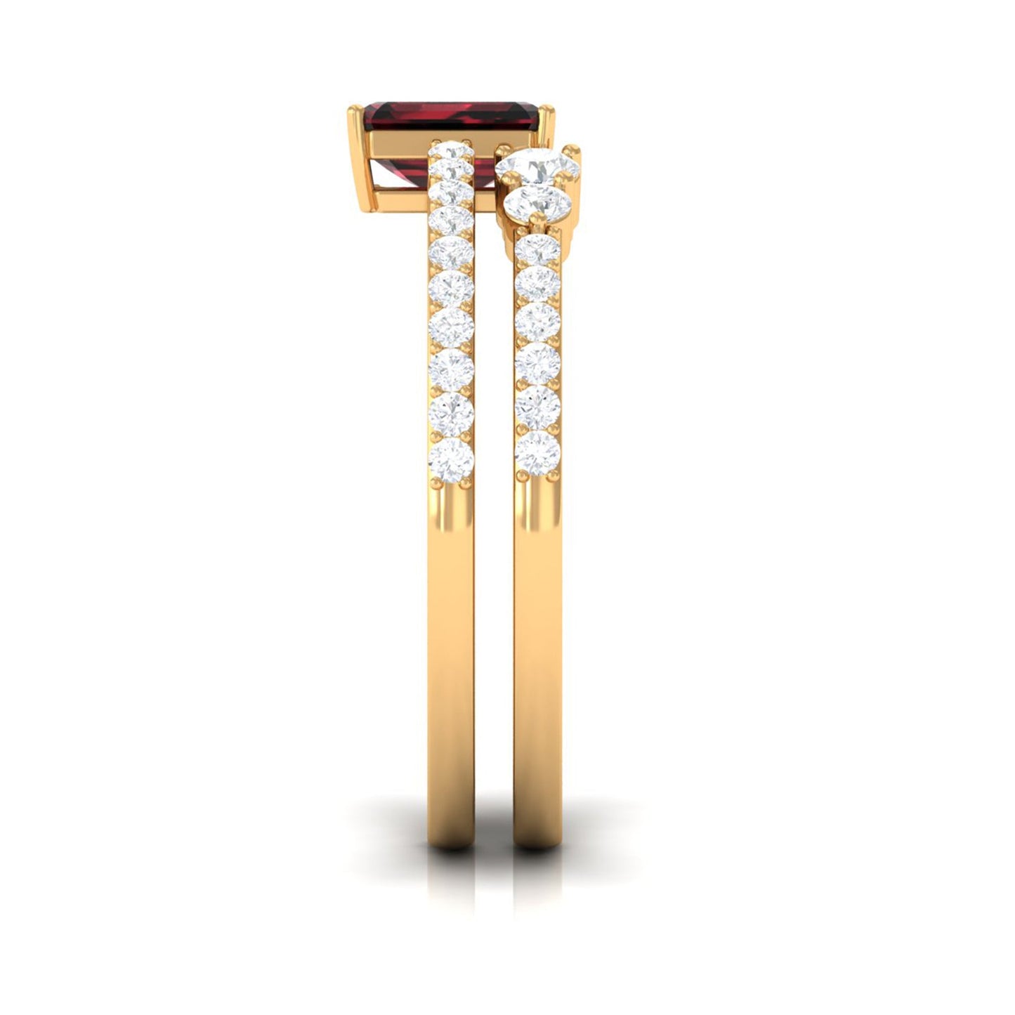 Real Garnet Diamond Emerald Cut Engagement Ring with Enhancer