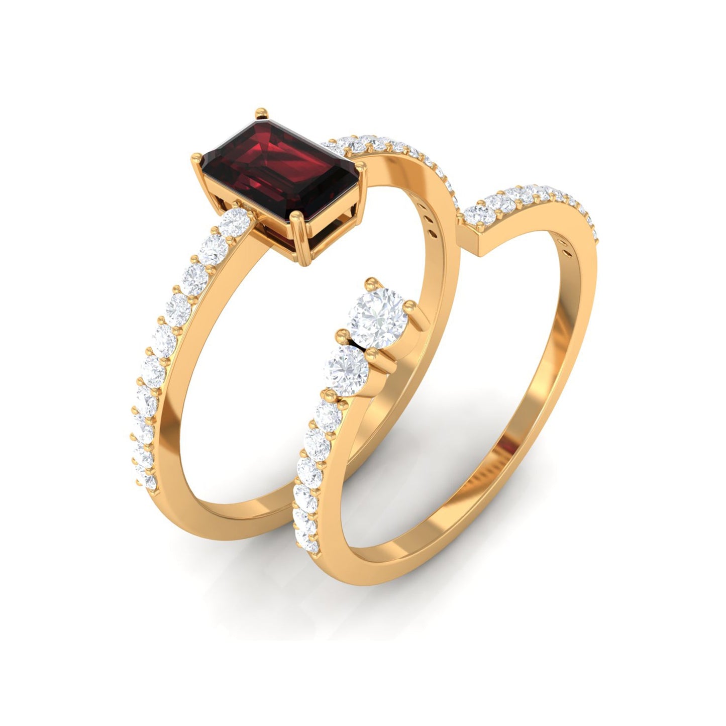 Real Garnet Diamond Emerald Cut Engagement Ring with Enhancer