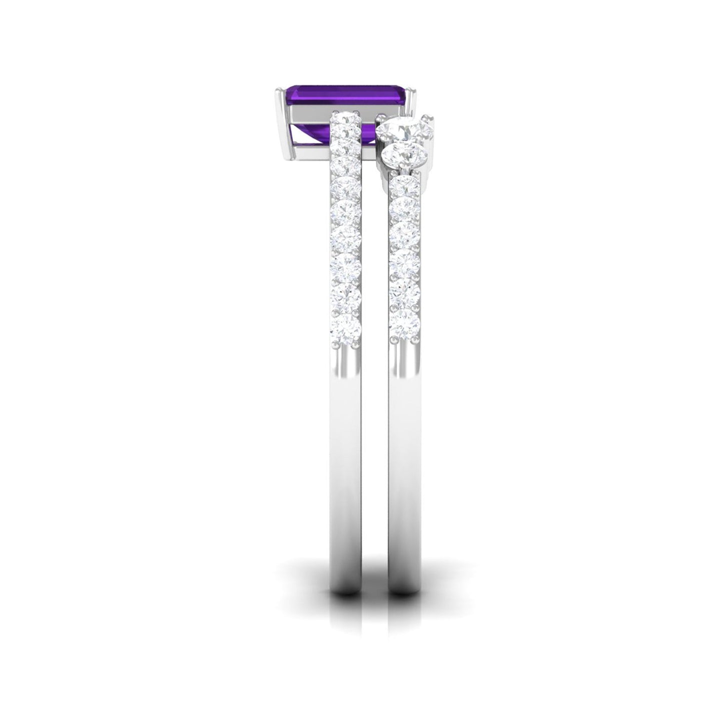 Natural 1.4 Carat Emerald Cut Amethyst Diamond Wedding Bridal Ring Set