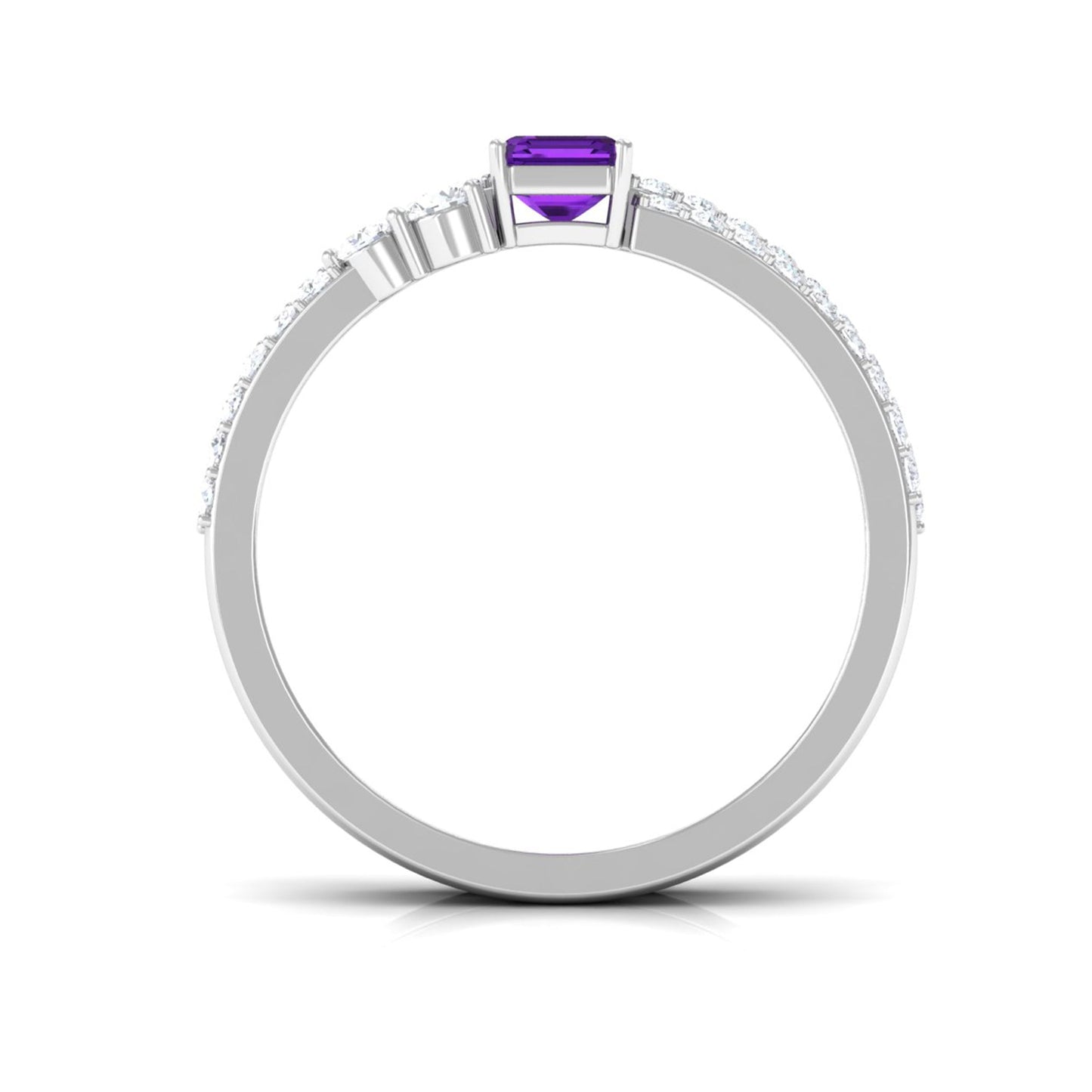 Natural 1.4 Carat Emerald Cut Amethyst Diamond Wedding Bridal Ring Set