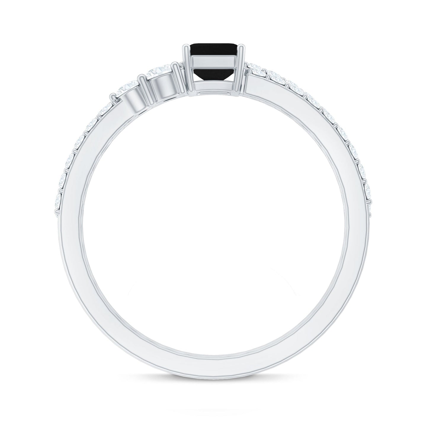 Emerald Cut Black Onyx and Diamond Bridal Ring Set