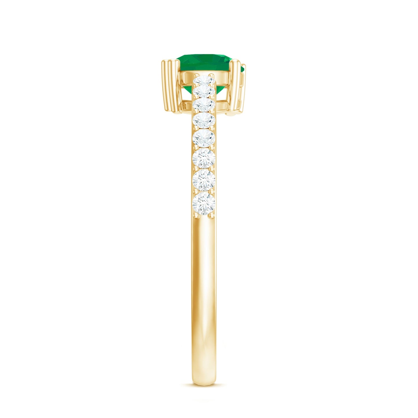 Natural Solitaire Emerald Promise Ring with Diamond Side Stones