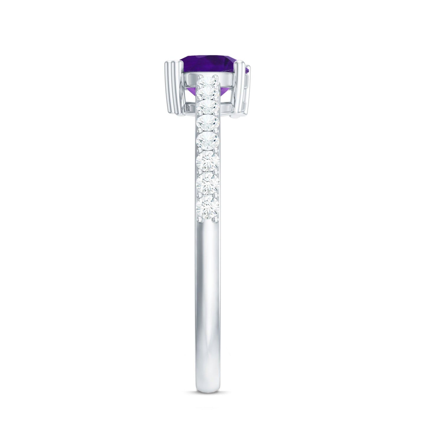Genuine Amethyst Promise Ring with Diamond for Women