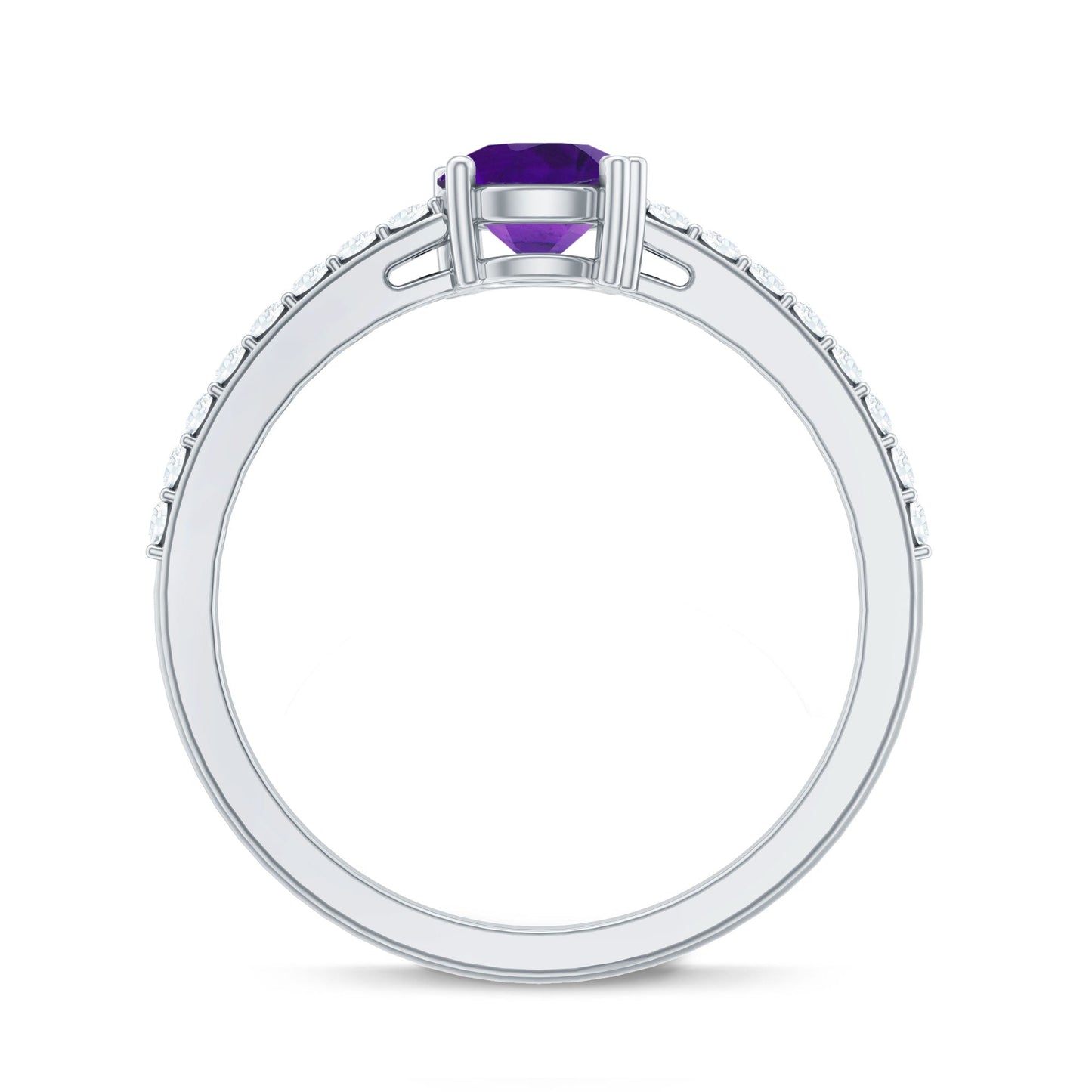 Genuine Amethyst Promise Ring with Diamond for Women
