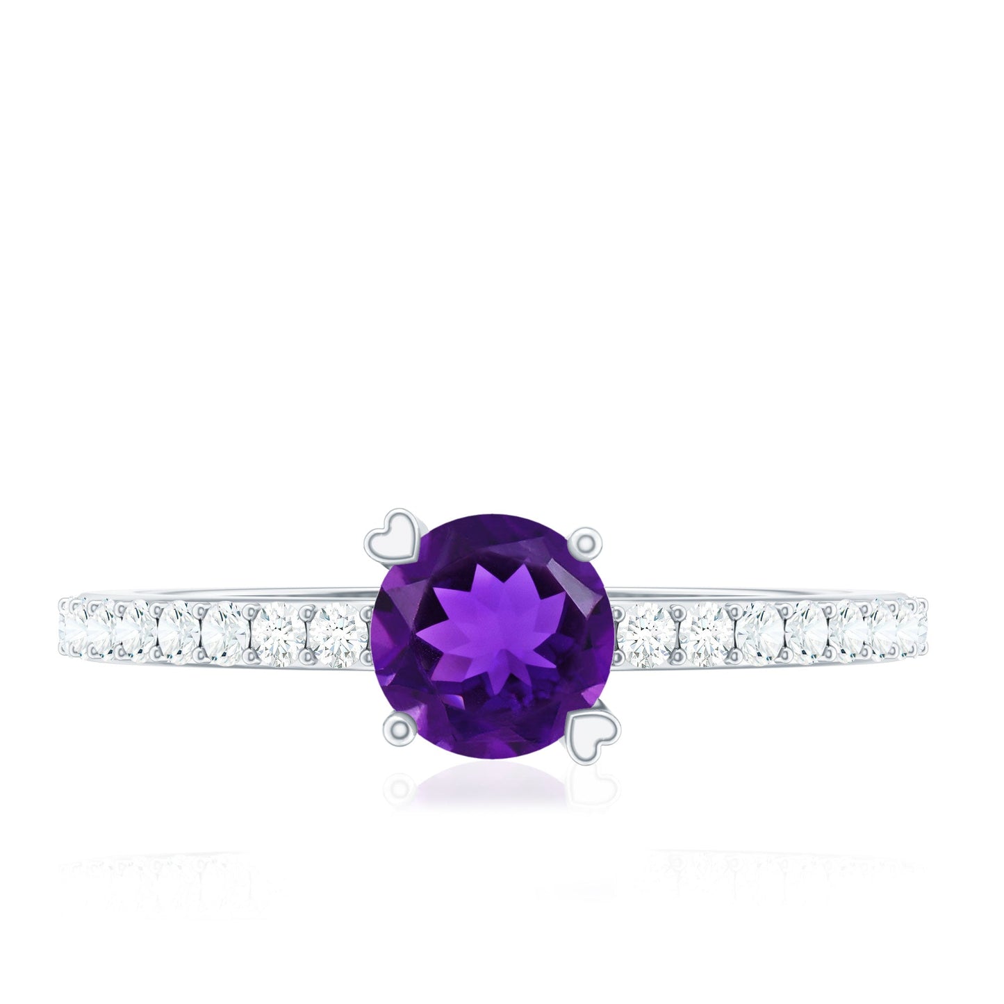 Genuine Amethyst Promise Ring with Diamond for Women