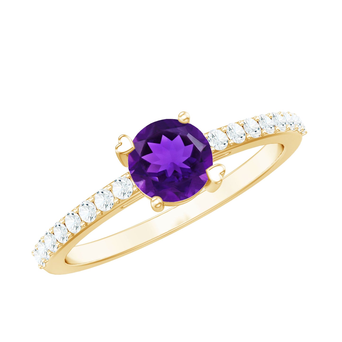 Genuine Amethyst Promise Ring with Diamond for Women