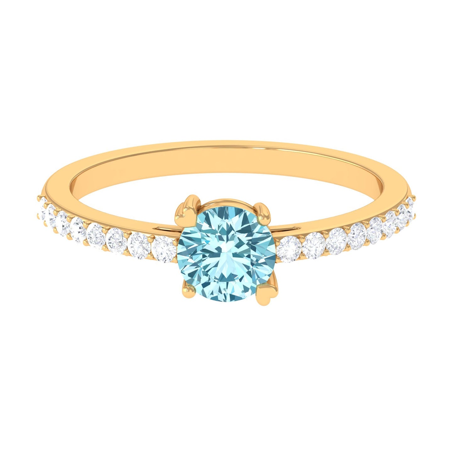 Designer Set Aquamarine Solitaire Engagement Ring with Diamond