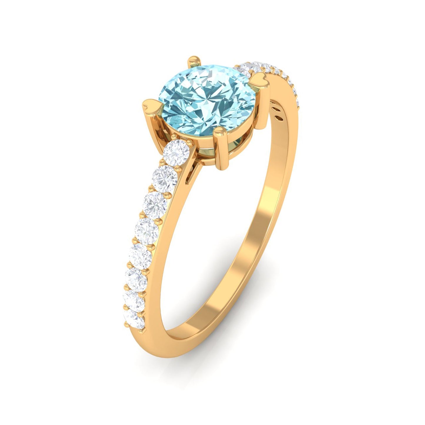 Designer Set Aquamarine Solitaire Engagement Ring with Diamond