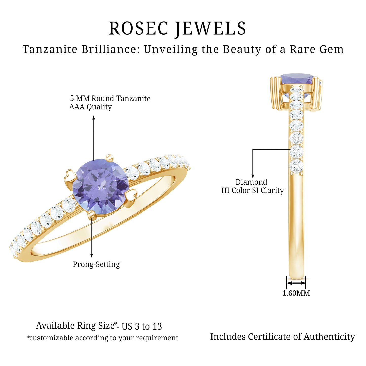 Certified Real Tanzanite Promise Ring with Diamond