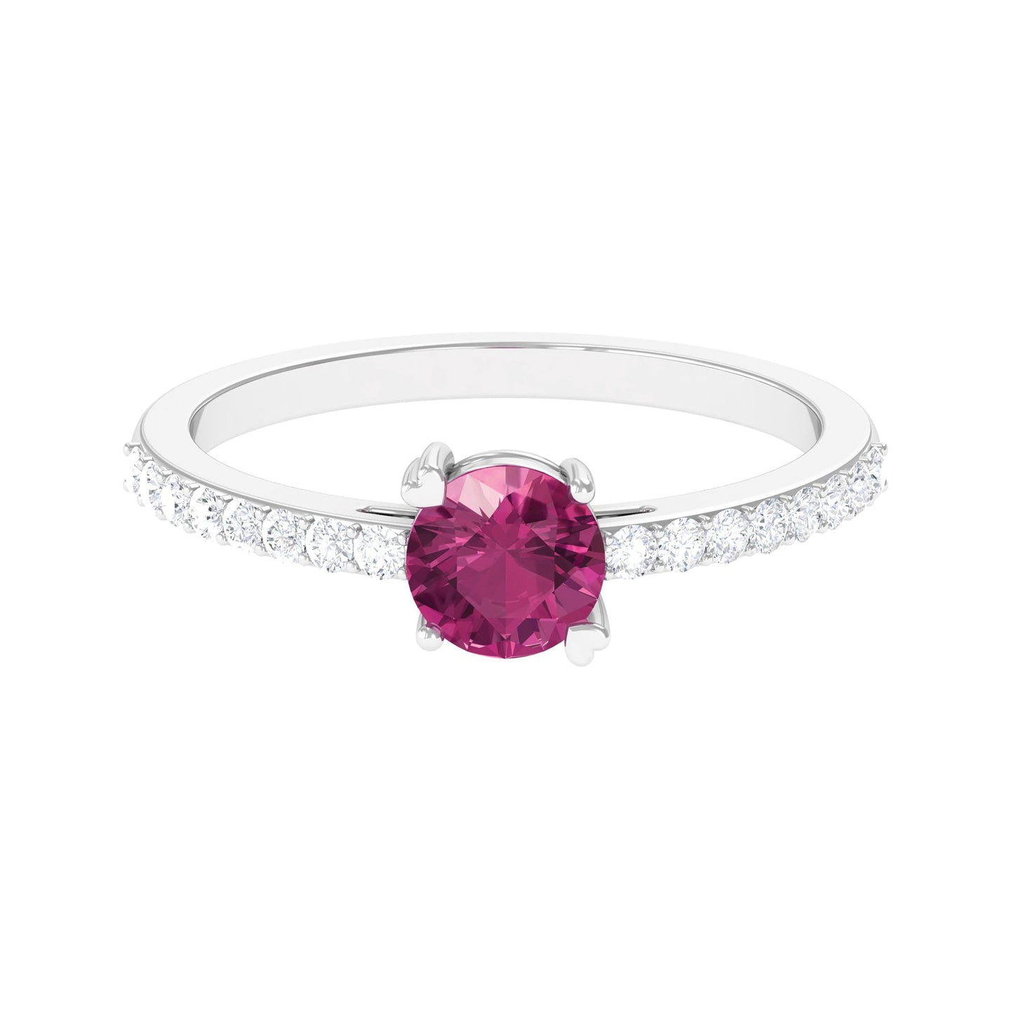 0.4 Carat Real Pink Tourmaline Solitaire Promise Ring with Diamond Side Stones