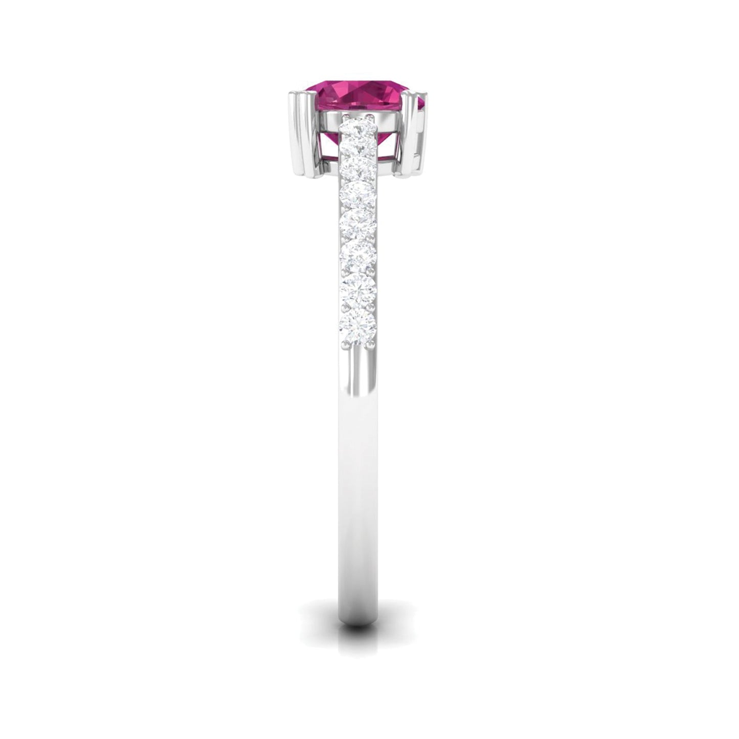 0.4 Carat Real Pink Tourmaline Solitaire Promise Ring with Diamond Side Stones