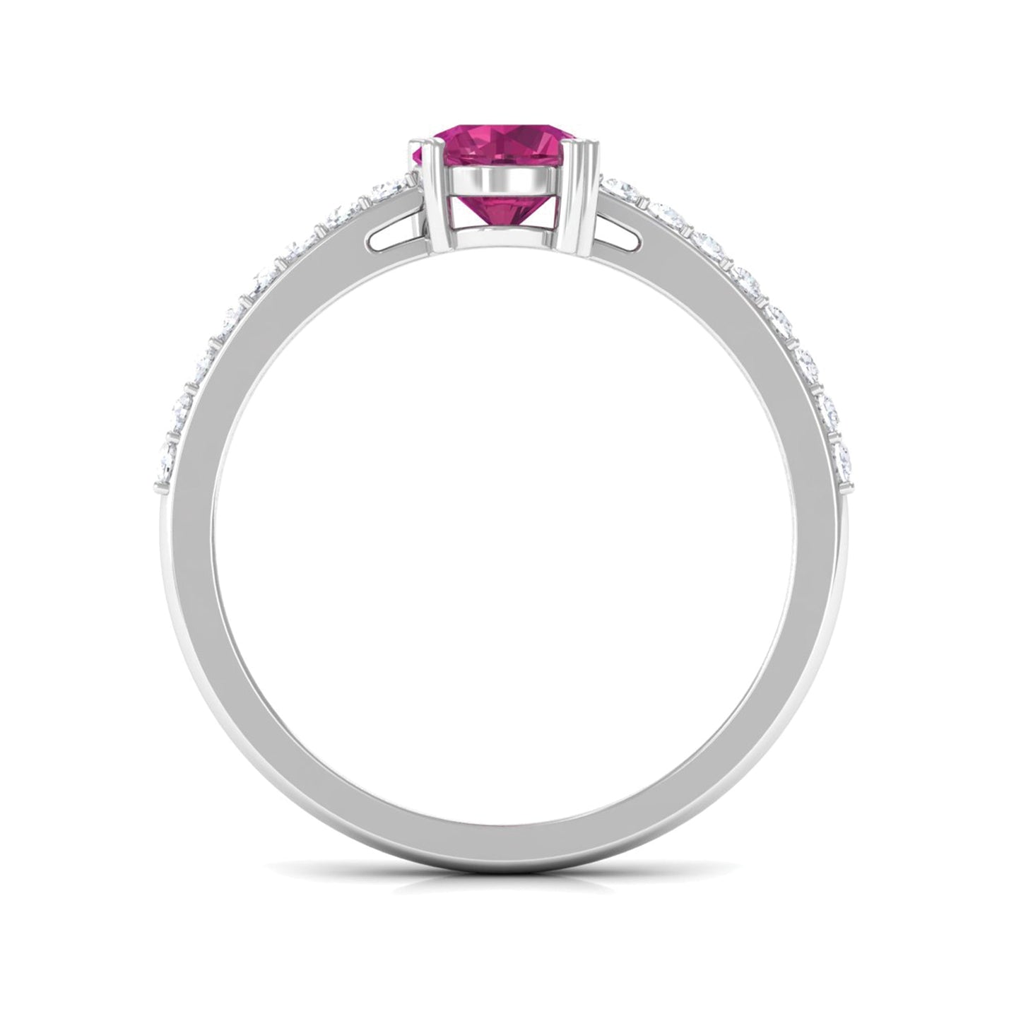 0.4 Carat Real Pink Tourmaline Solitaire Promise Ring with Diamond Side Stones