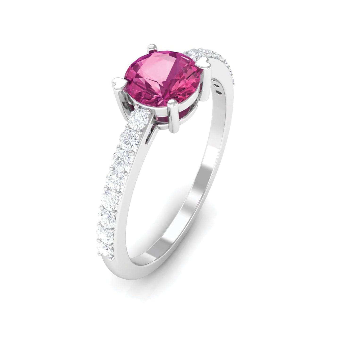 0.4 Carat Real Pink Tourmaline Solitaire Promise Ring with Diamond Side Stones