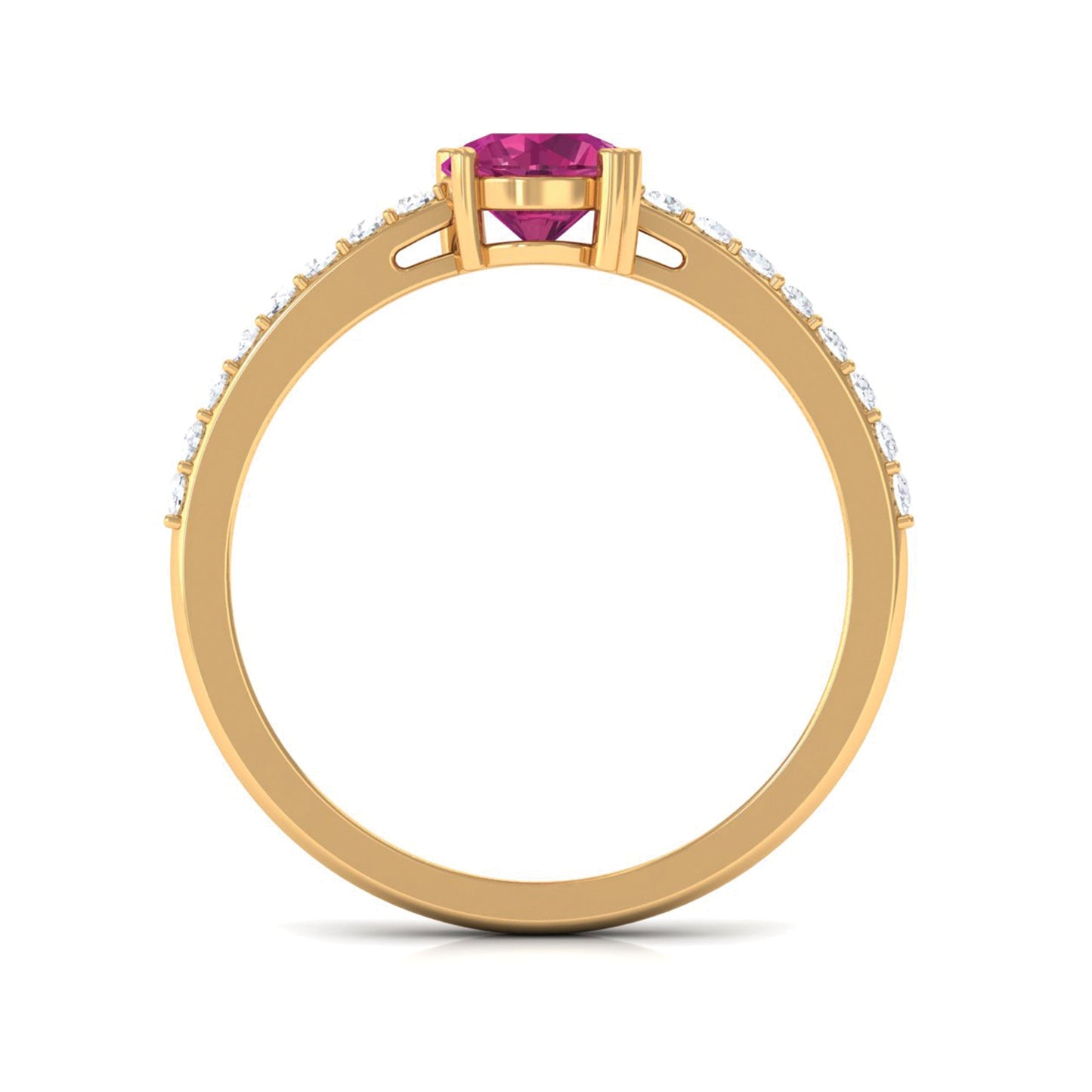 0.4 Carat Real Pink Tourmaline Solitaire Promise Ring with Diamond Side Stones