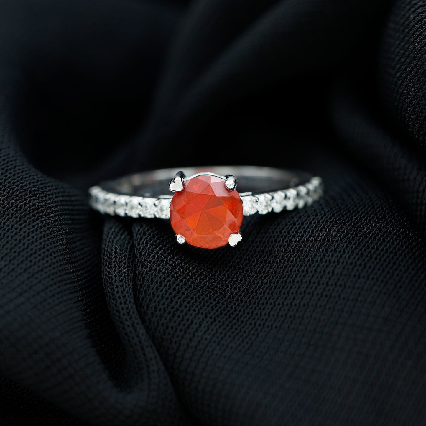 Designer Fire Opal Promise Ring with Diamond