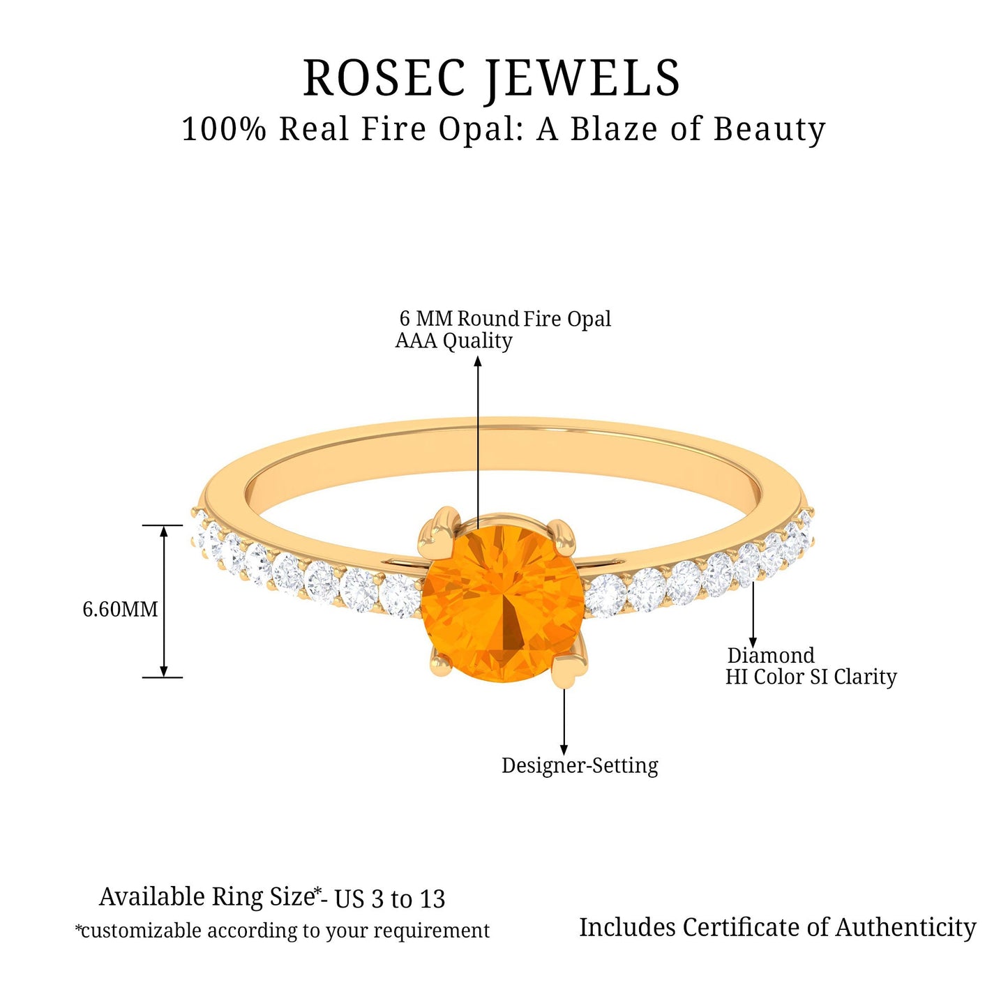 Designer Fire Opal Promise Ring with Diamond