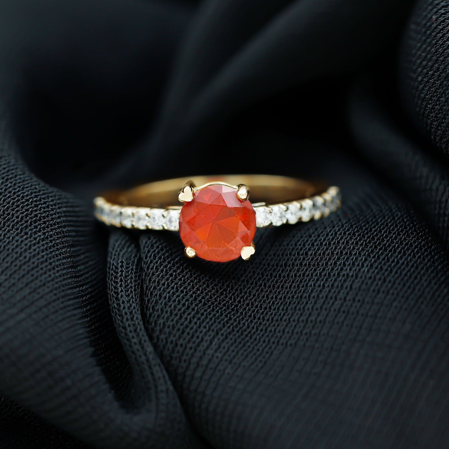 Designer Fire Opal Promise Ring with Diamond