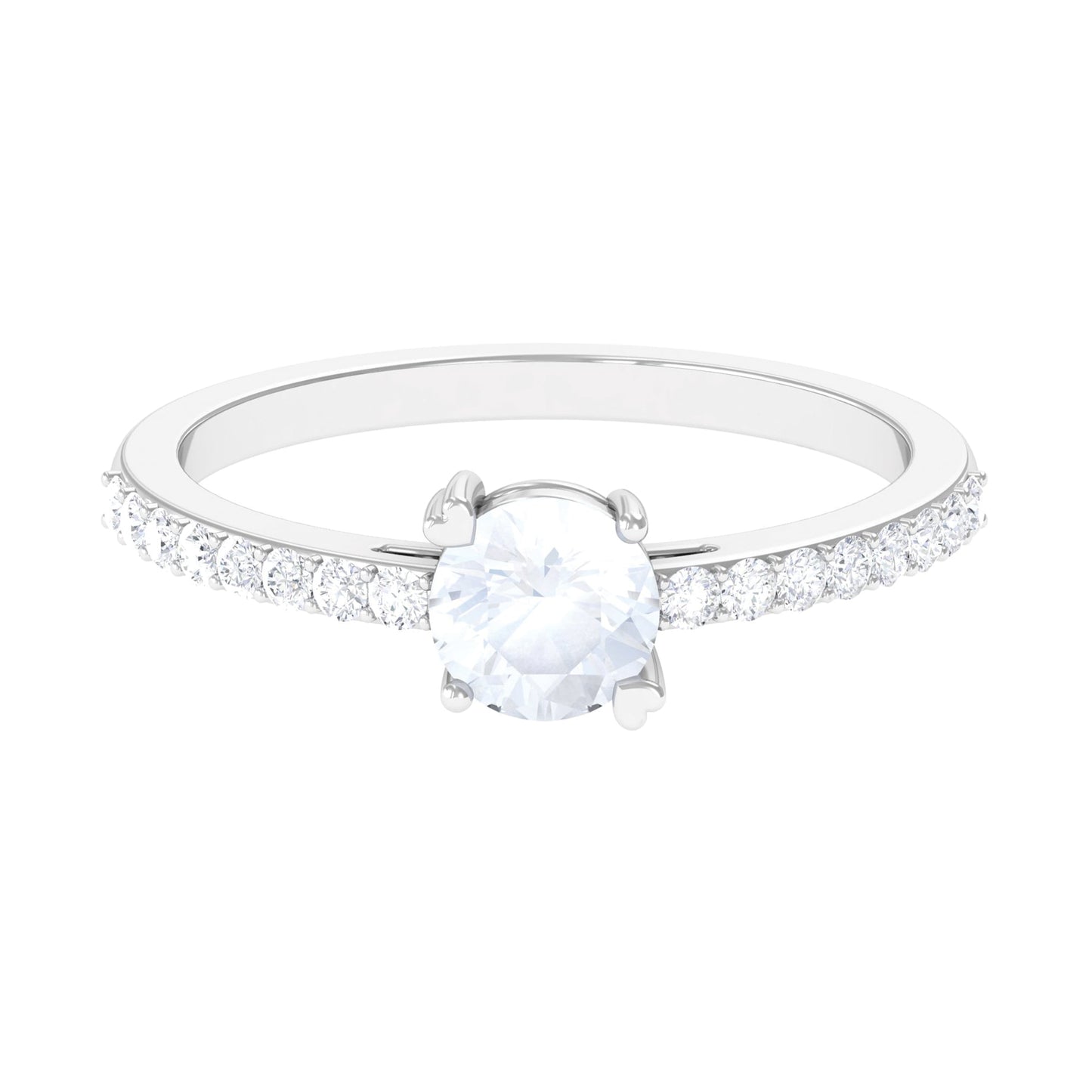 Natural Moonstone Solitaire Promise Ring with Diamond