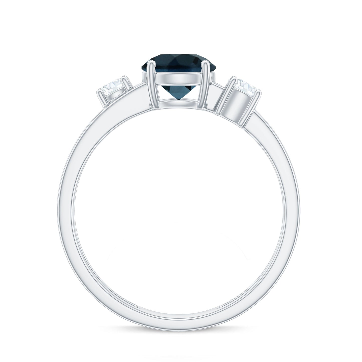 1.3 Carat Round London Blue Topaz Double Band Engagement Ring with Diamond