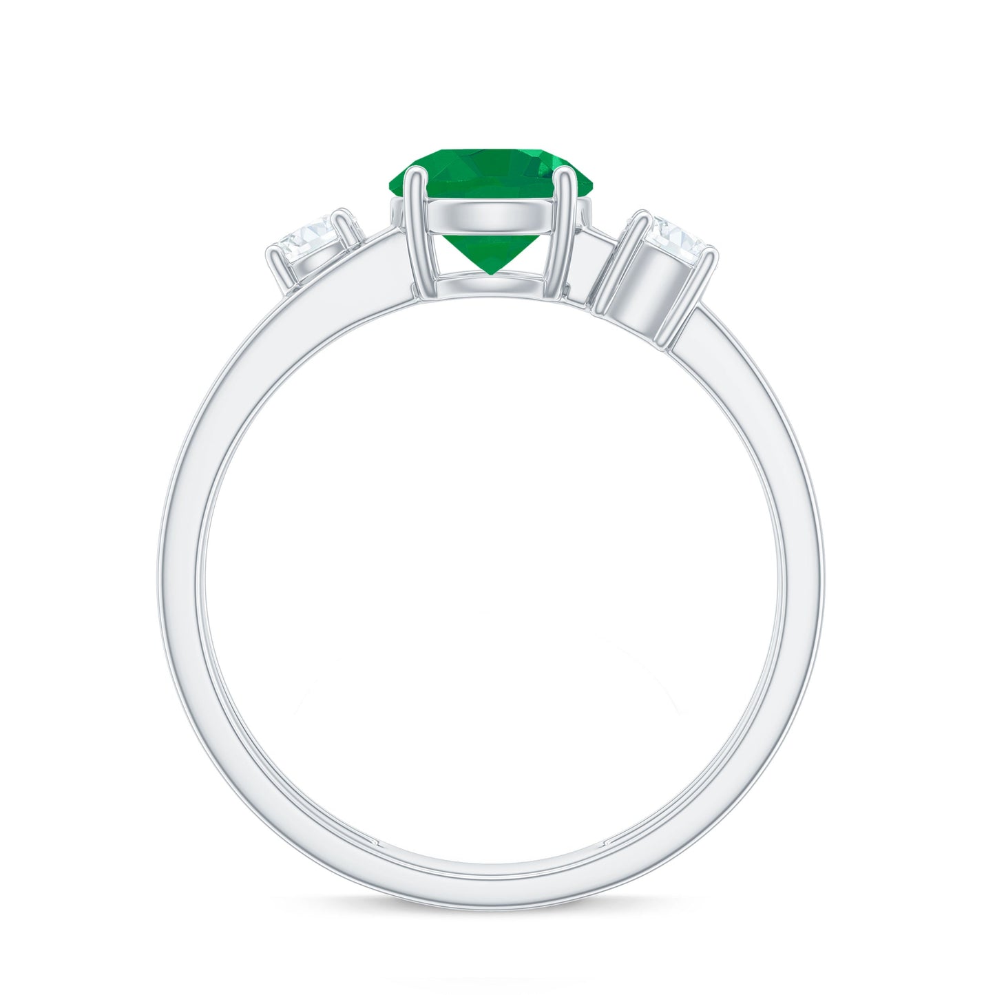 Natural Emerald Diamond Three Stone Engagement Ring