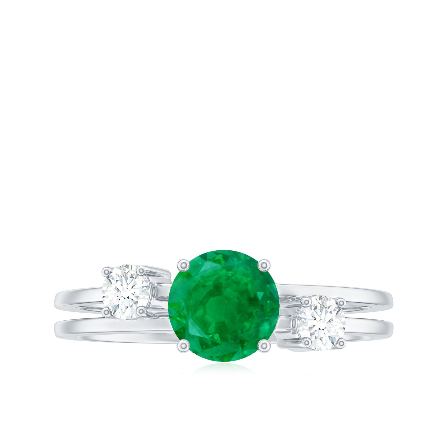 Natural Emerald Diamond Three Stone Engagement Ring
