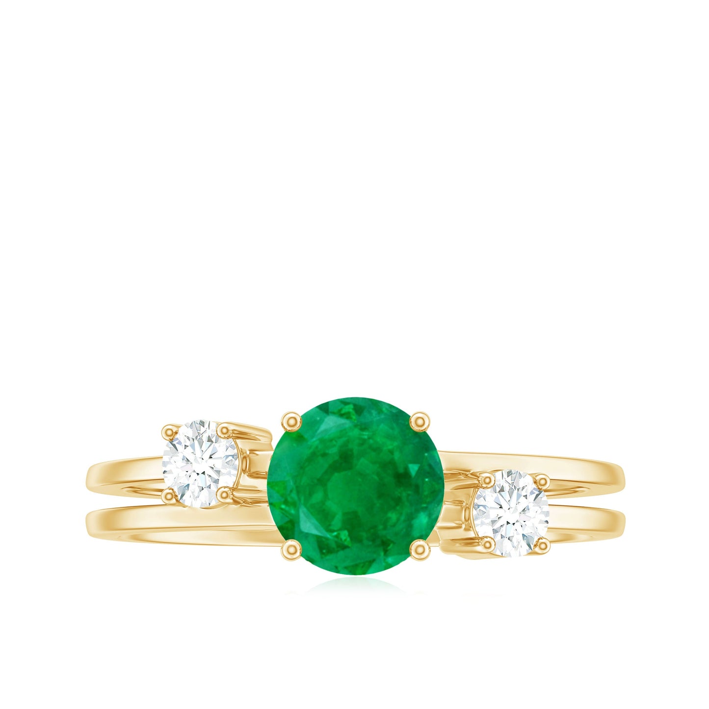 Natural Emerald Diamond Three Stone Engagement Ring
