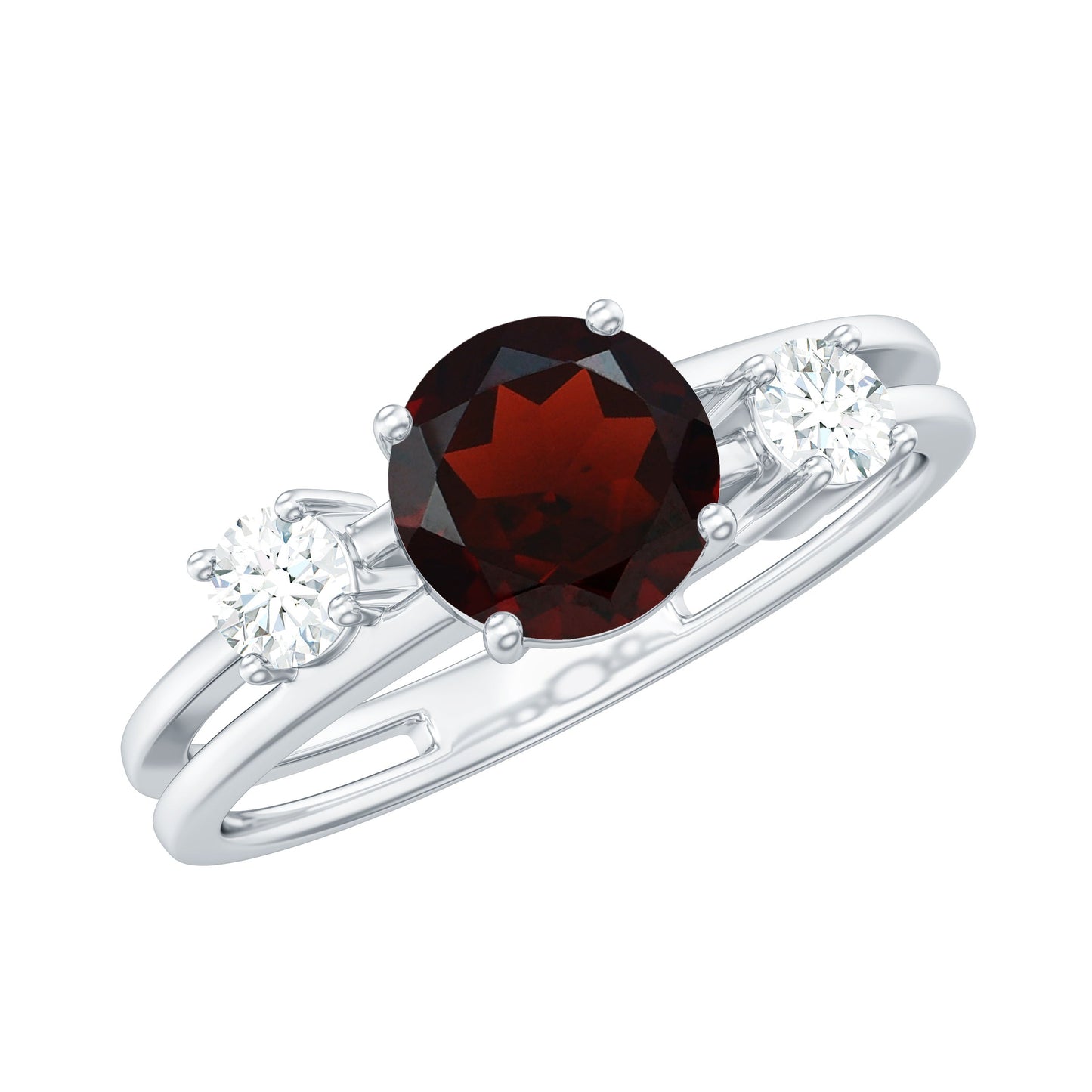 Genuine 2.3 Carat Garnet Diamond Double Band Engagement Ring
