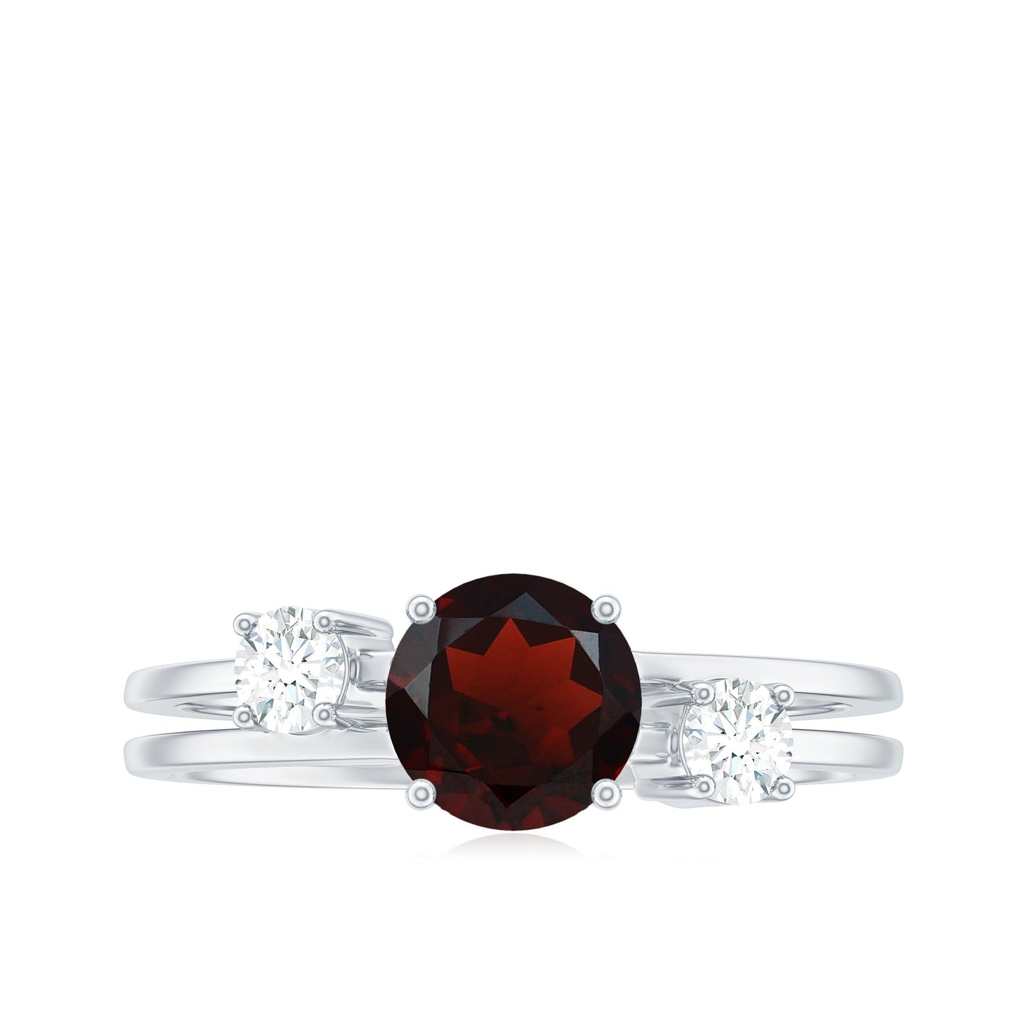 Genuine 2.3 Carat Garnet Diamond Double Band Engagement Ring
