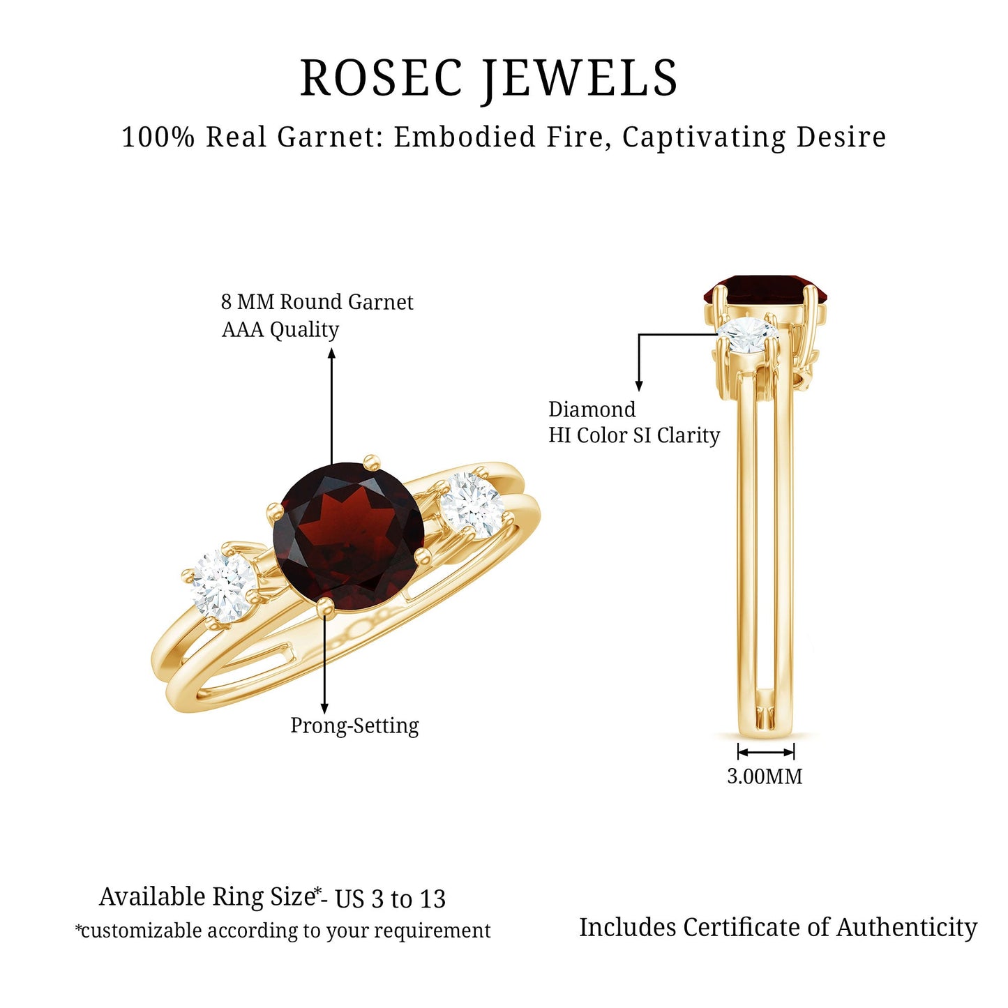 Genuine 2.3 Carat Garnet Diamond Double Band Engagement Ring